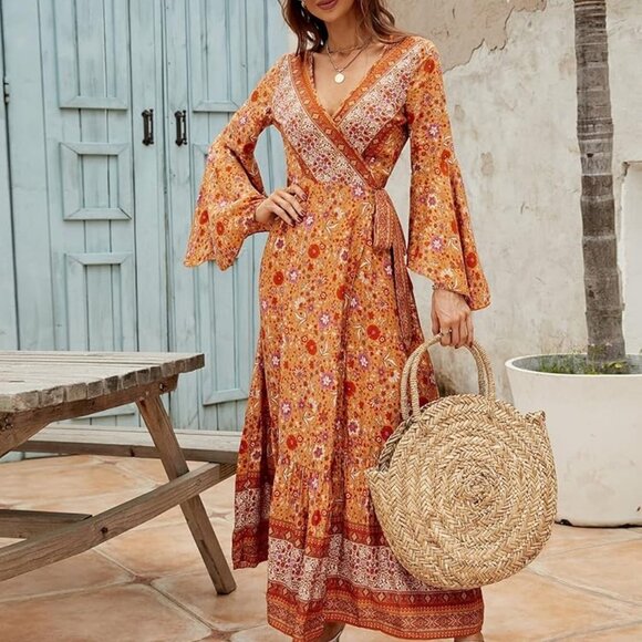 70s style wrap maxi dress size S - Picture 1 of 6